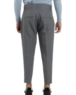 Pantaloni Uomo Viscosa Vita Alta Con Pinces Classico Casual Grigio P6372A