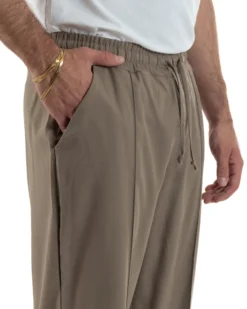 Pantaloni uomo viscosa wide leg coulisse pantalaccio nervatura beige GIOSAL-P6490A