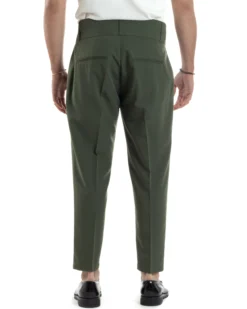 Pantaloni Uomo Vita Alta Con Pinces Classico Bustino Abbottonatura Allungata Casual Viscosa Estivo Verde GIOSAL-P6275A