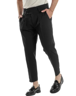 Pantaloni Uomo Vita Alta Con Pinces Classico Bustino Abbottonatura Allungata Casual Viscosa Estivo Nero GIOSAL-P6274A