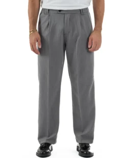 Pantaloni Viscosa Uomo Baggy Fondo Ampio Grigio P5914A