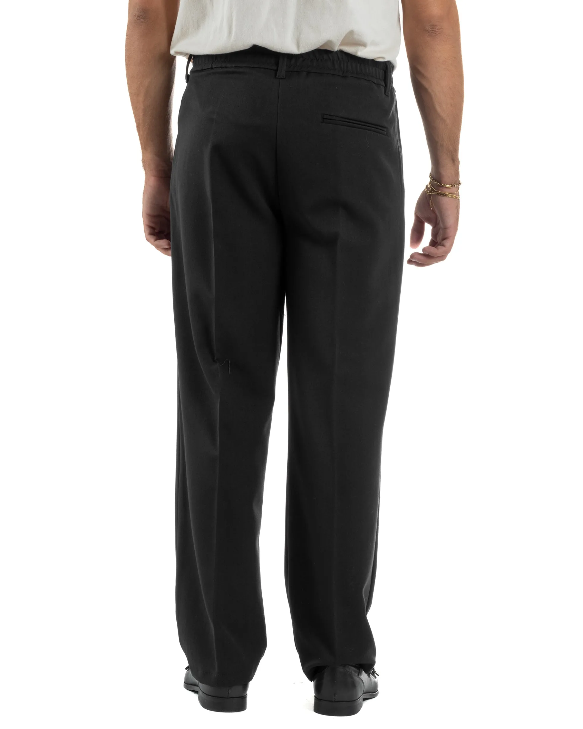 Pantaloni Viscosa Uomo Baggy Fondo Ampio Nero P5917A