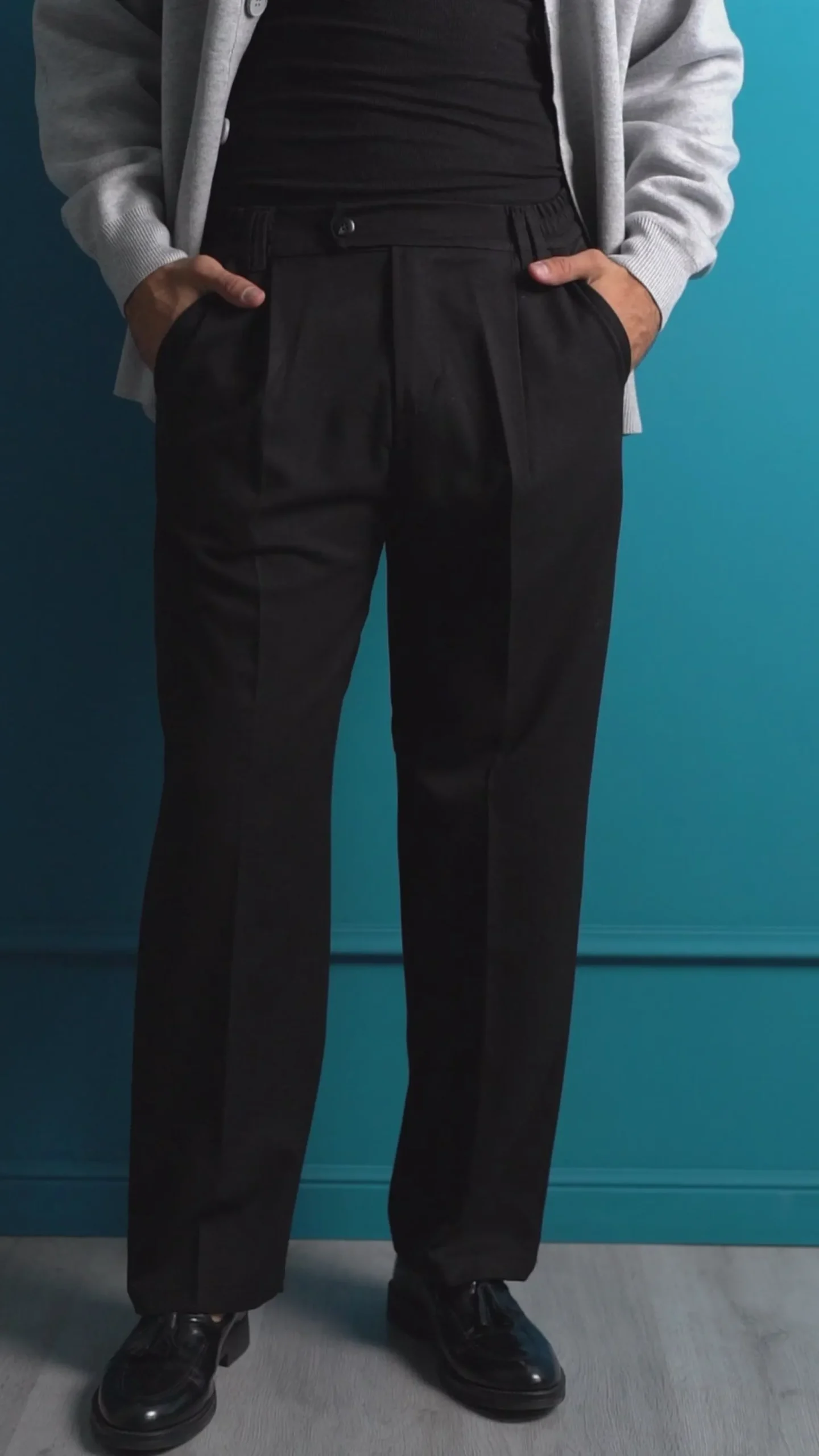 Pantaloni Viscosa Uomo Baggy Fondo Ampio Nero P5917A