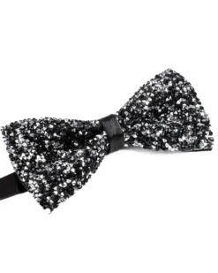 Papillon uomo unisex brillantinato cravattino elegante cerimonia nero argento GIOSAL-CP1169A