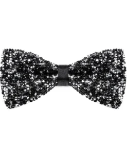 Papillon uomo unisex brillantinato cravattino elegante cerimonia nero argento GIOSAL-CP1169A