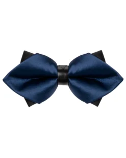 Papillon Uomo Unisex Con Punte Elegante Cerimonia Bicolore Tinta Unita Blu Scuro GIOSAL-CP1132A