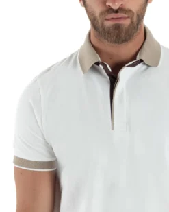 Polo Uomo Cotone Basic T-shirt Con Colletto Bianco TS3171A