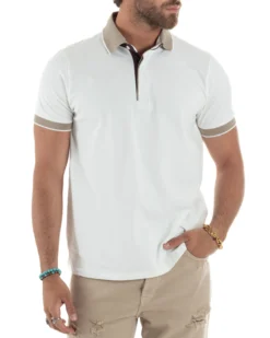 Polo Uomo Cotone Basic T-shirt Con Colletto Bianco TS3171A