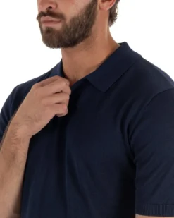 Polo uomo filo maglia basic colletto aperto sottogiacca blu GIOSAL-TS3285A