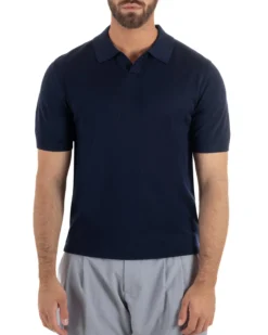 Polo uomo filo maglia basic colletto aperto sottogiacca blu GIOSAL-TS3285A