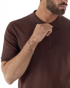 Polo uomo filo maglia colletto con zip t-shirt sottogiacca leggera marrone GIOSAL-TS3209A