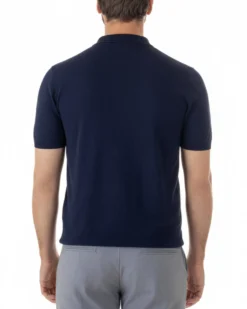Polo uomo filo maglia colletto con zip t-shirt sottogiacca leggera blu GIOSAL-TS3210A