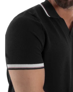 Polo uomo filo maglia colletto aperto sottogiacca scollo v nero GIOSAL-TS3275A