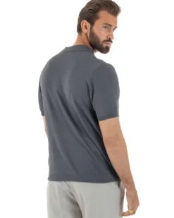 Polo uomo filo maglia costine colletto t-shirt sottogiacca scollo v piombo GIOSAL-TS3219A