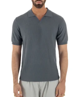 Polo uomo filo maglia costine colletto t-shirt sottogiacca scollo v piombo GIOSAL-TS3219A