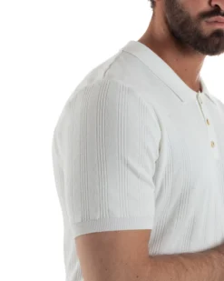 Polo uomo filo maglia costine colletto con bottoni t-shirt sottogiacca bianco GIOSAL-TS3272A