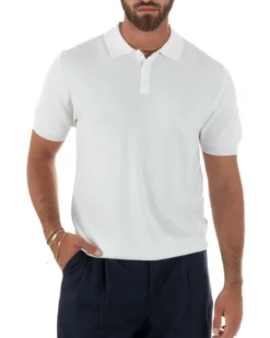 Polo uomo filo maglia nido d'ape colletto t-shirt sottogiacca bianco GIOSAL-TS3318A
