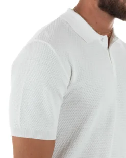Polo uomo filo maglia nido d'ape colletto t-shirt sottogiacca bianco GIOSAL-TS3318A