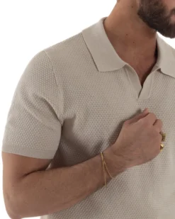 Polo uomo filo maglia traforata colletto t-shirt sottogiacca scollo v beige GIOSAL-TS3214A