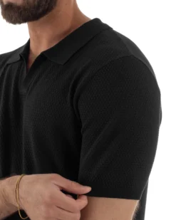 Polo uomo filo maglia traforata colletto t-shirt sottogiacca scollo v nero GIOSAL-TS3216A
