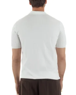 Polo uomo filo maglia trecce colletto con zip t-shirt sottogiacca leggera bianco GIOSAL-TS3226A