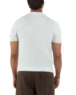 Polo uomo filo maglia trecce colletto con bottoni t-shirt sottogiacca elegante bianco GIOSAL-TS3314A