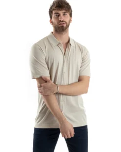 Polo Uomo In Filo Cardigan Bottoni T-Shirt Con Colletto Sottogiacca Beige TS3019A