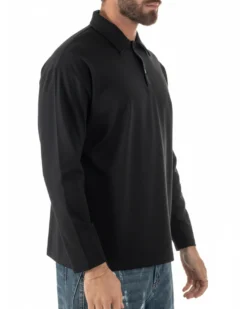Polo uomo maglia oversize colletto spalle scese nero GIOSAL-M3097A