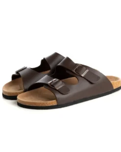 Sandalo Aperto Scarpe Ecopelle Ciabatta Uomo Unisex Sandali Doppia Fibbia Marrone GIOSAL-S1204A