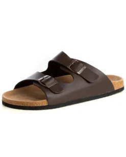Sandalo Aperto Scarpe Ecopelle Ciabatta Uomo Unisex Sandali Doppia Fibbia Marrone GIOSAL-S1204A