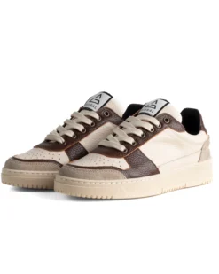 Scarpe Uomo Sneakers Beige Ecopelle Martellata Casual Sportive Pelle Bottolato Camoscio Marrone GIOSAL-S1285A
