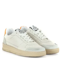 Scarpe Uomo Sneakers Ecopelle Camoscio Basic Bianco Arancione Casual Sportive GIOSAL-S1213A