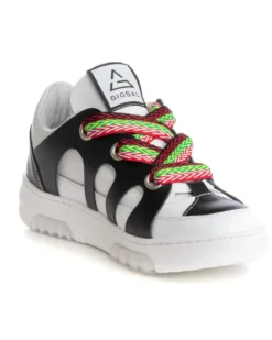 Scarpe Uomo Sneakers Ecopelle Bianco Nero Lacci Colorati Casual Sportive GIOSAL-S1228A