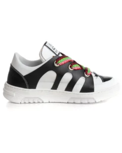 Scarpe Uomo Sneakers Ecopelle Bianco Nero Lacci Colorati Casual Sportive GIOSAL-S1228A