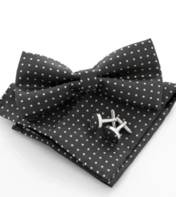 Set pochette papillon gemelli uomo unisex elegante cerimonia pois grigio scuro GIOSAL-CP1158A