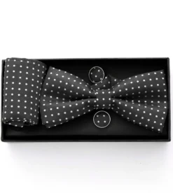 Set pochette papillon gemelli uomo unisex elegante cerimonia pois grigio scuro GIOSAL-CP1158A