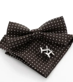 Set pochette papillon gemelli uomo unisex elegante cerimonia pois marrone GIOSAL-CP1159A
