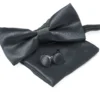 Set Pochette Papillon Gemelli Uomo Unisex Elegante Classico Cerimonia Tinta Unita Grigio Scuro GIOSAL-CP1128A