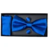 Set Pochette Papillon Gemelli Uomo Unisex Elegante Classico Cerimonia Tinta Unita Blu Royal GIOSAL-CP1125A