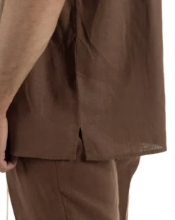 T-shirt casacca uomo lino over fit con scollo a v profondo marrone GIOSAL-TS3277A