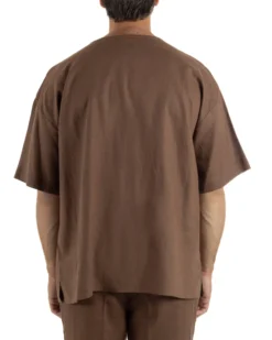 T-shirt casacca uomo lino over fit con scollo a v profondo marrone GIOSAL-TS3277A
