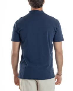 T-shirt Serafino Taglio Vivo Collo Coreano Sfrangiato Blu GIOSAL-TS3140A