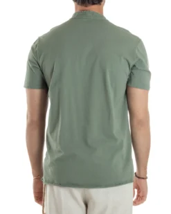 T-shirt Serafino Taglio Vivo Collo Coreano Sfrangiato Verde GIOSAL-TS3141A