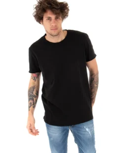 T-shirt Uomo Basic Tinta Unita Nera Girocollo Manica Corta GIOSAL-TS2956A