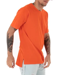 T-shirt Uomo Basic Tinta Unita Arancione Girocollo Manica Corta Casual Spacchi GIOSAL-TS2936A