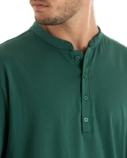 T-shirt Uomo Collo Bottoni Tinta Unita Verde Manica Corta Bianca Casual GIOSAL-TS2886A