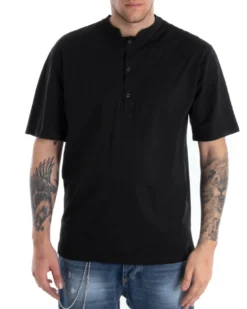T-shirt Uomo Collo Bottoni Tinta Unita Nera Manica Corta Basic Casual GIOSAL-TS2696A