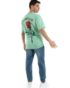 T-Shirt Uomo Con Stampa Maglia Manica Corta Girocollo Cotone Verde Acqua GIOSAL - TS2906A