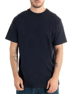 T-shirt Uomo Cotone Girocollo Gola Alta Basic Tinta Unita Blu TS2981A