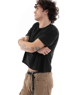 T-shirt Uomo Cropped Boxy Fit Corta Taglio Vivo Nero TS2854A
